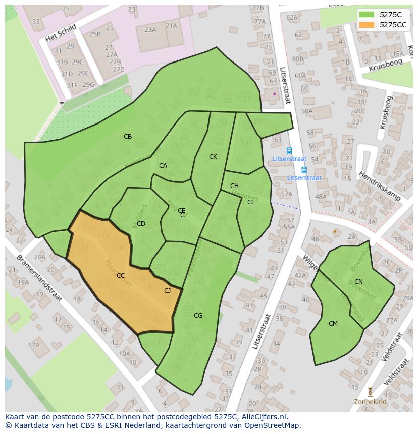 Afbeelding van het postcodegebied 5275 CC op de kaart.