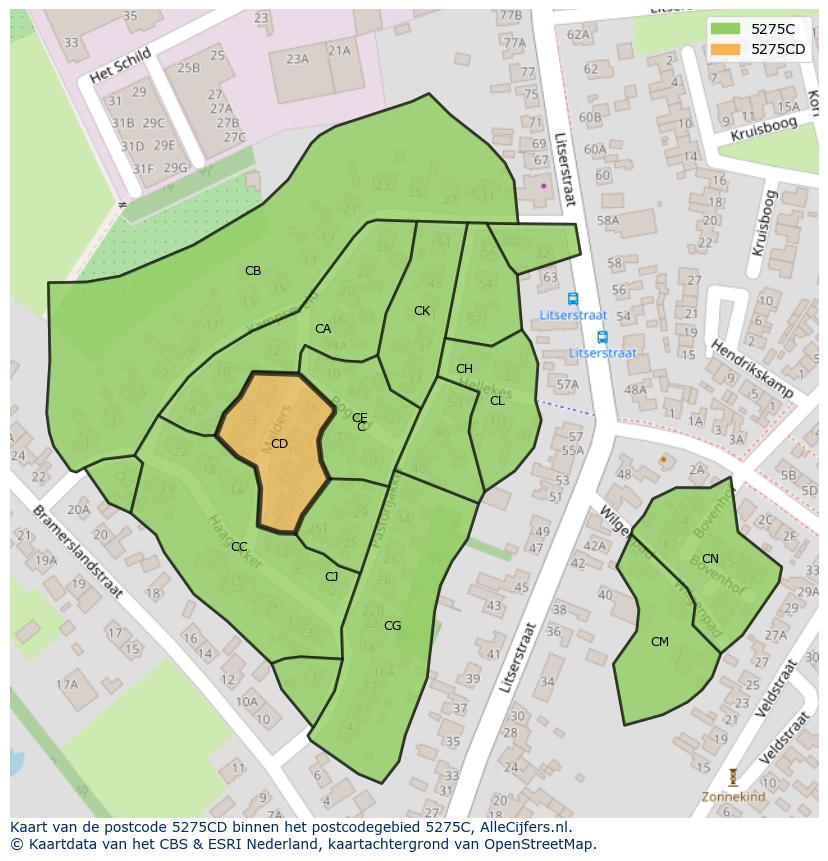 Afbeelding van het postcodegebied 5275 CD op de kaart.