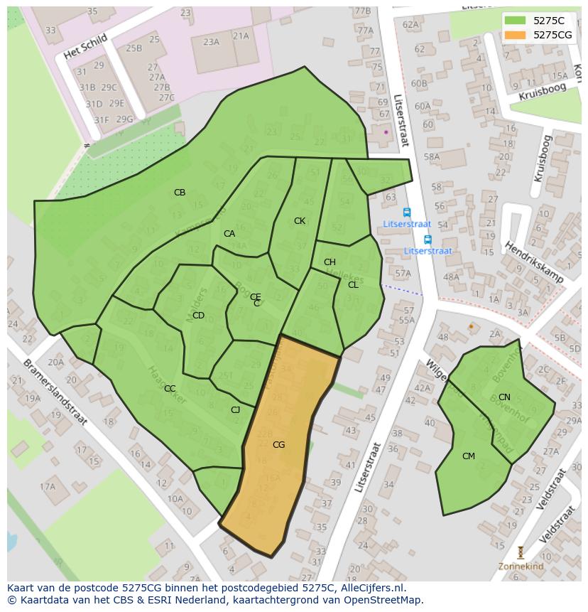 Afbeelding van het postcodegebied 5275 CG op de kaart.