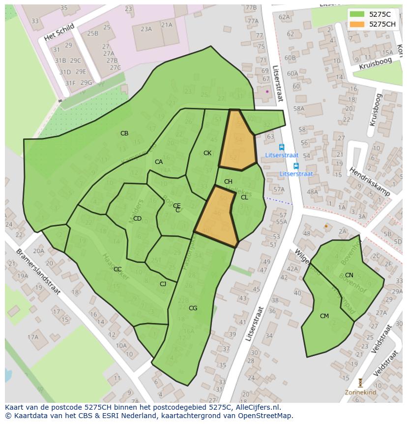 Afbeelding van het postcodegebied 5275 CH op de kaart.