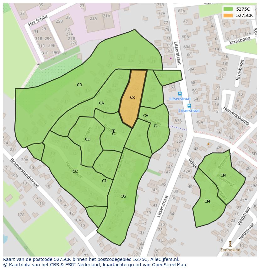 Afbeelding van het postcodegebied 5275 CK op de kaart.
