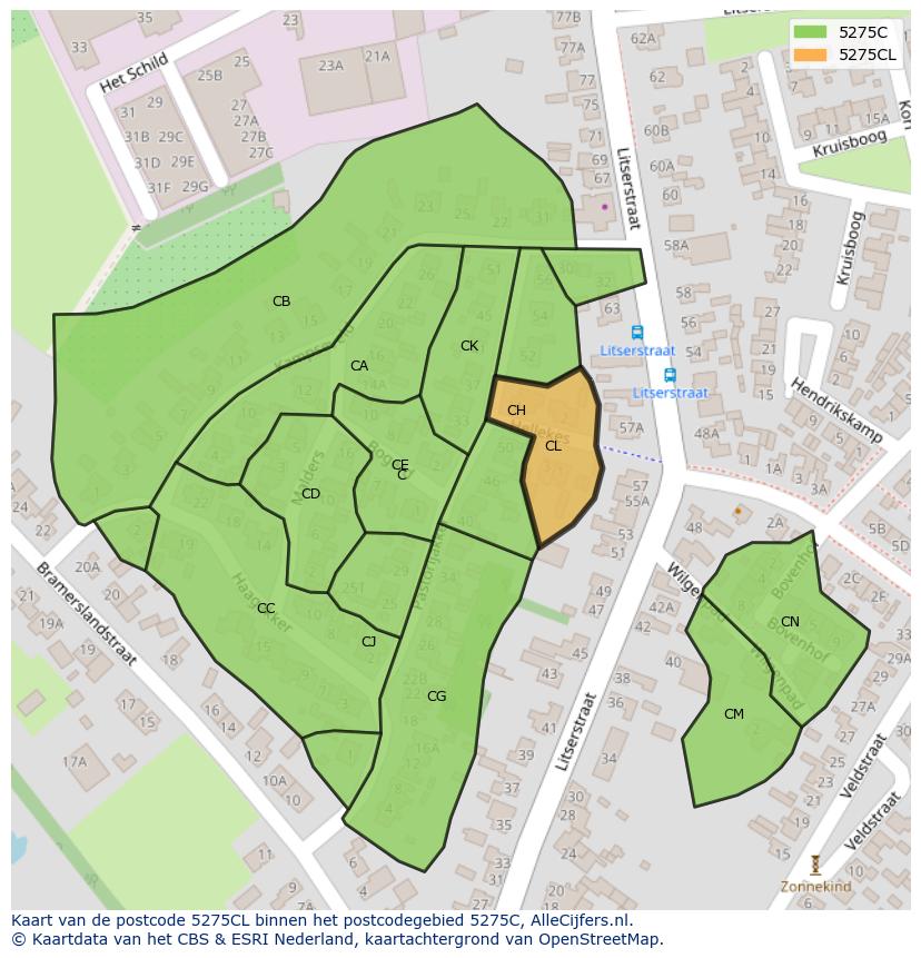Afbeelding van het postcodegebied 5275 CL op de kaart.