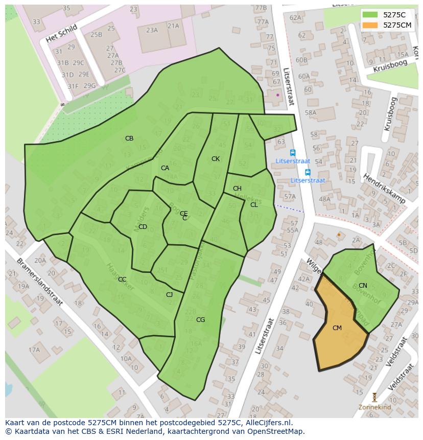 Afbeelding van het postcodegebied 5275 CM op de kaart.
