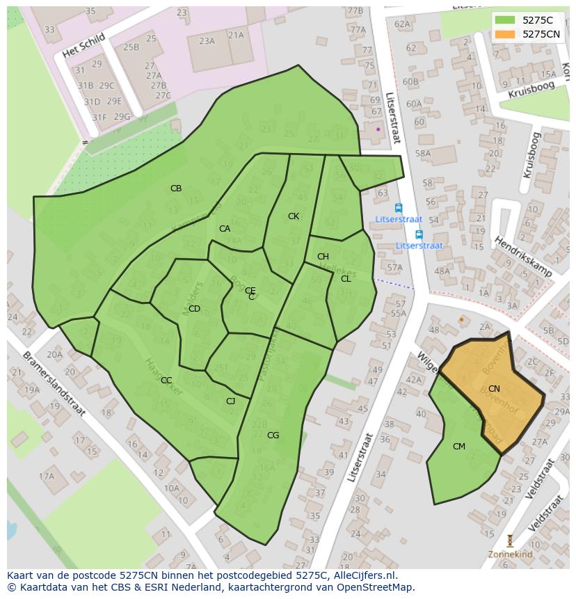 Afbeelding van het postcodegebied 5275 CN op de kaart.