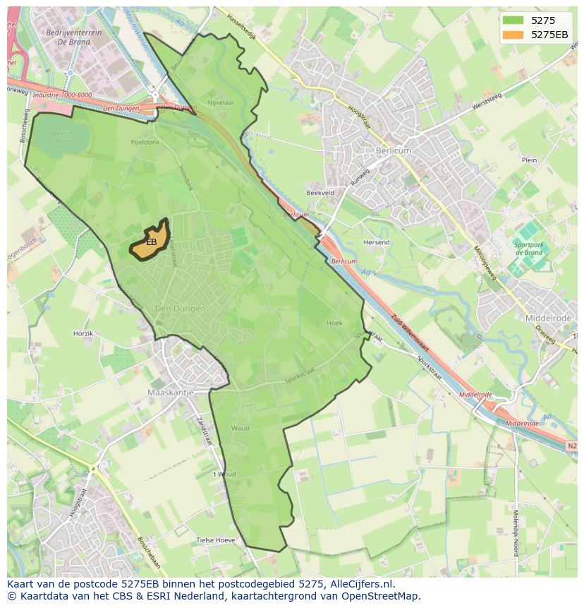 Afbeelding van het postcodegebied 5275 EB op de kaart.