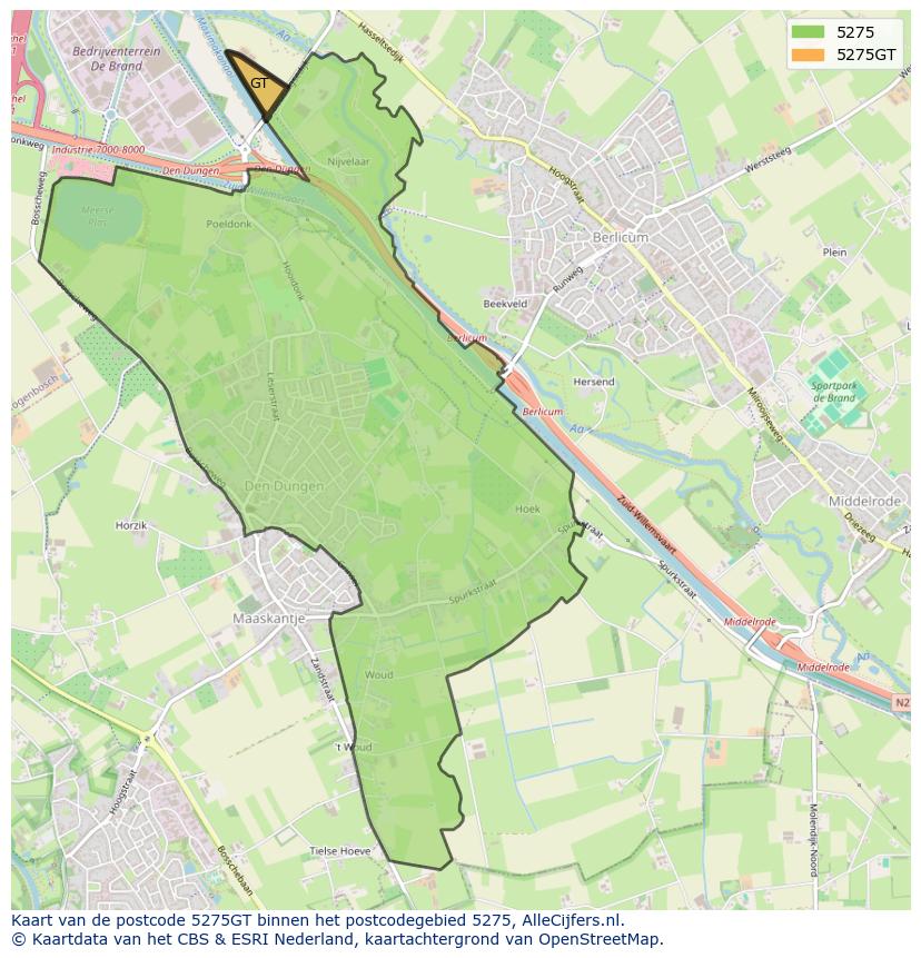 Afbeelding van het postcodegebied 5275 GT op de kaart.