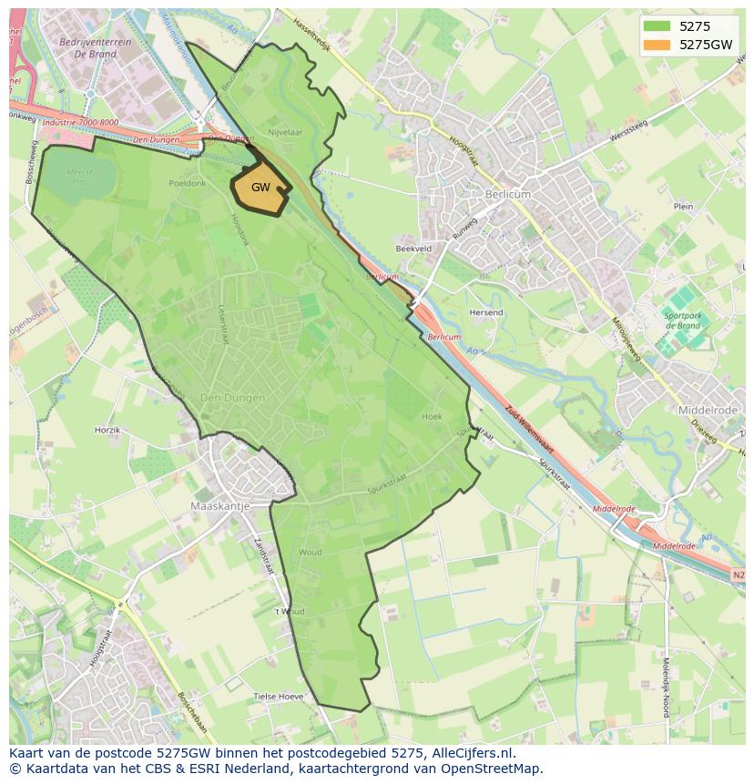 Afbeelding van het postcodegebied 5275 GW op de kaart.