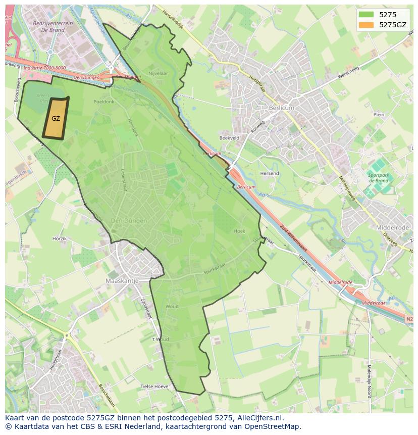 Afbeelding van het postcodegebied 5275 GZ op de kaart.