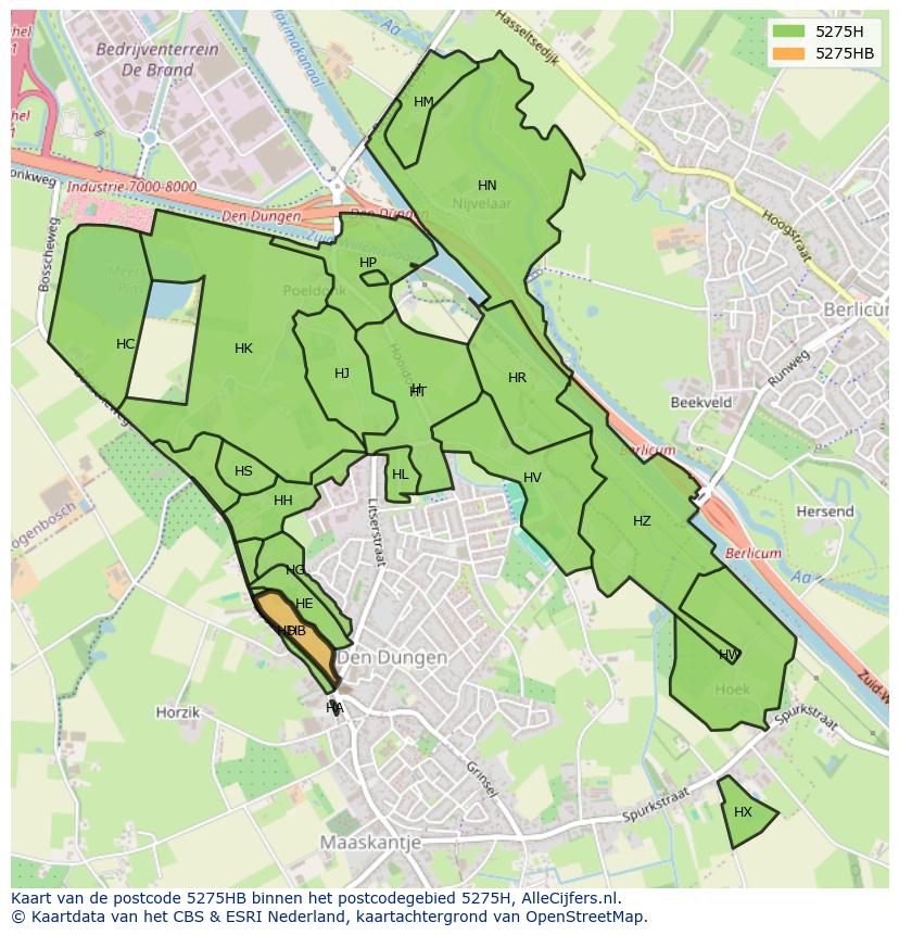 Afbeelding van het postcodegebied 5275 HB op de kaart.