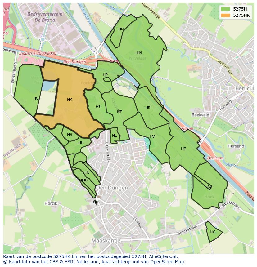 Afbeelding van het postcodegebied 5275 HK op de kaart.