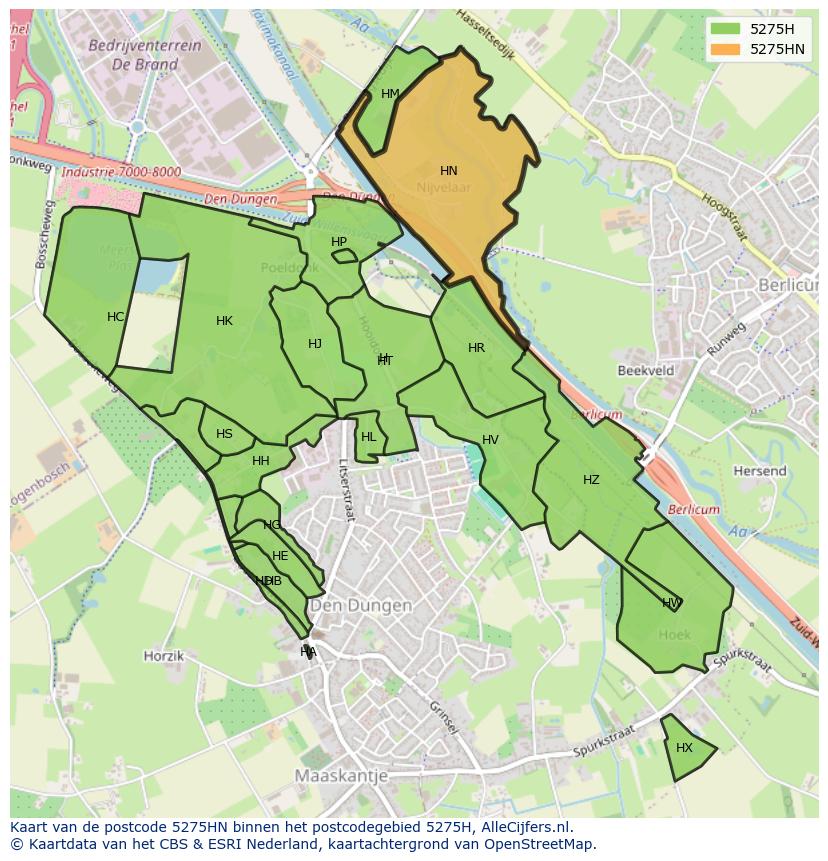 Afbeelding van het postcodegebied 5275 HN op de kaart.