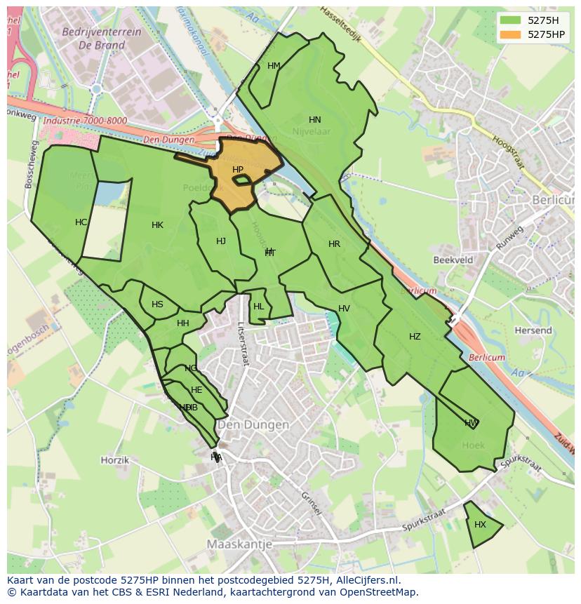 Afbeelding van het postcodegebied 5275 HP op de kaart.