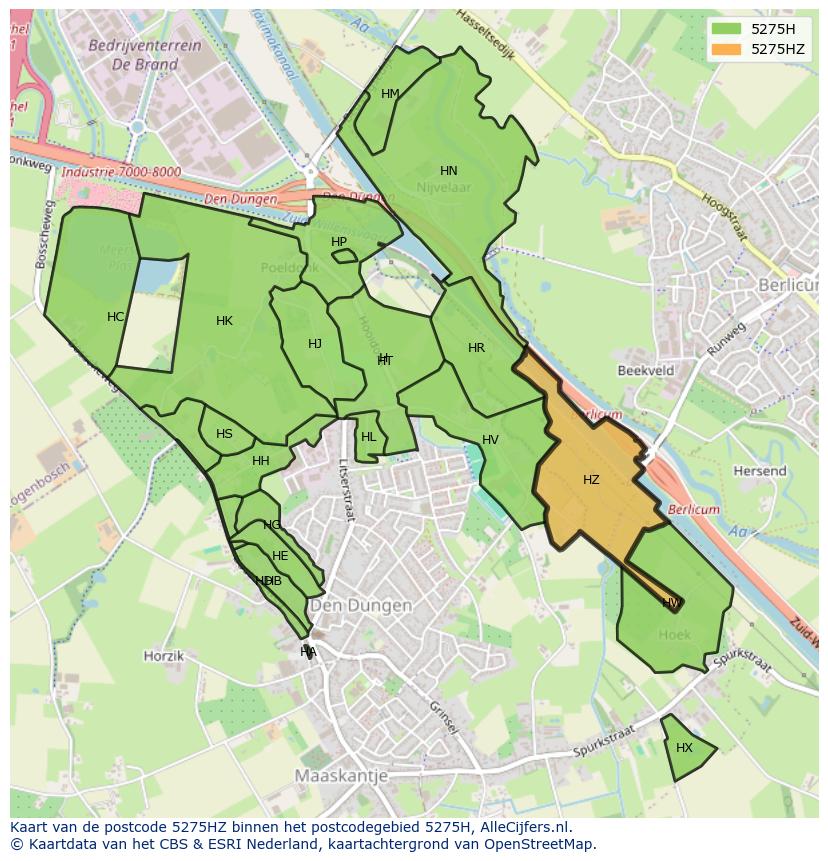 Afbeelding van het postcodegebied 5275 HZ op de kaart.