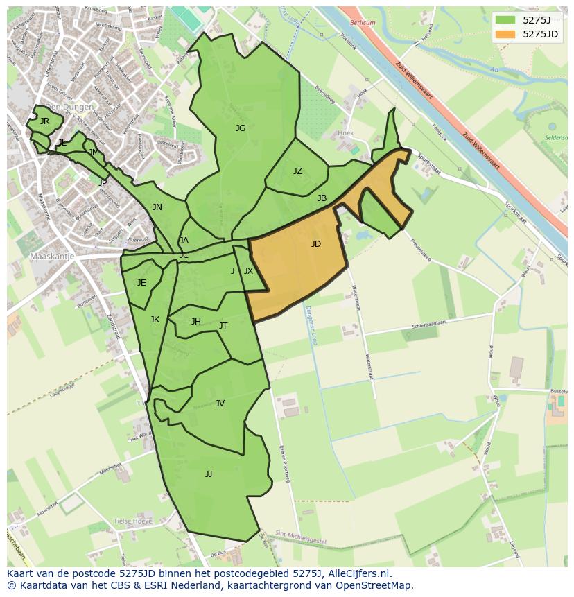 Afbeelding van het postcodegebied 5275 JD op de kaart.