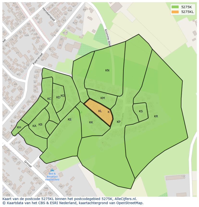 Afbeelding van het postcodegebied 5275 KL op de kaart.