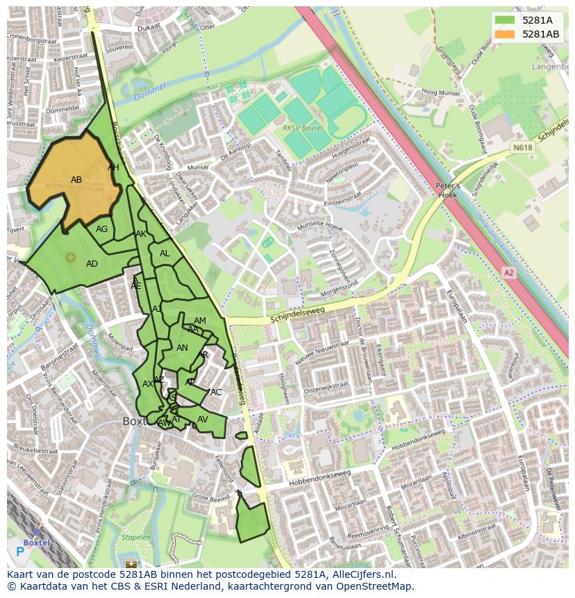 Afbeelding van het postcodegebied 5281 AB op de kaart.