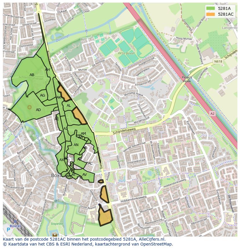 Afbeelding van het postcodegebied 5281 AC op de kaart.