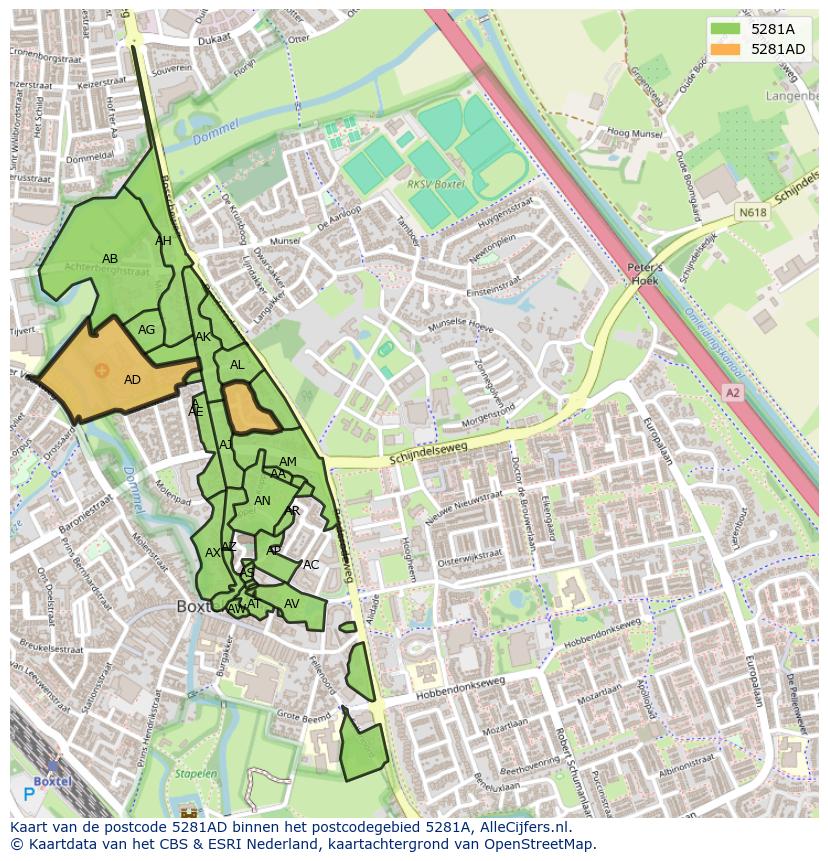 Afbeelding van het postcodegebied 5281 AD op de kaart.
