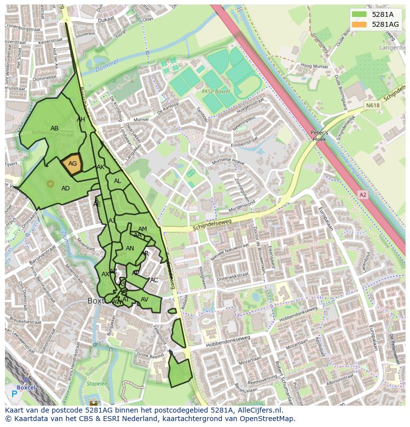 Afbeelding van het postcodegebied 5281 AG op de kaart.