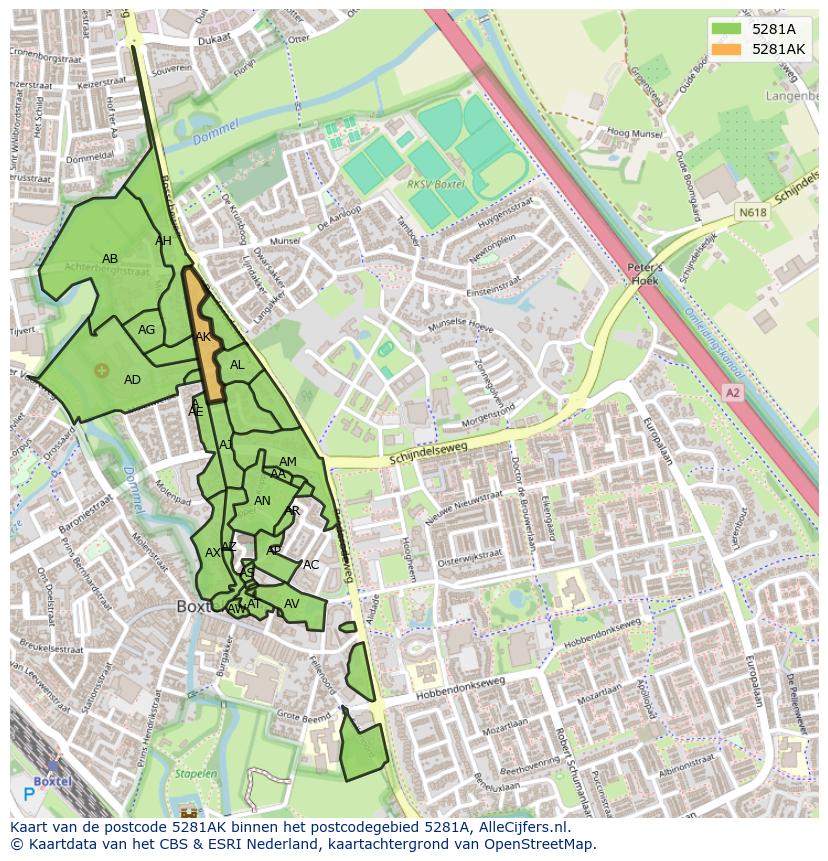 Afbeelding van het postcodegebied 5281 AK op de kaart.
