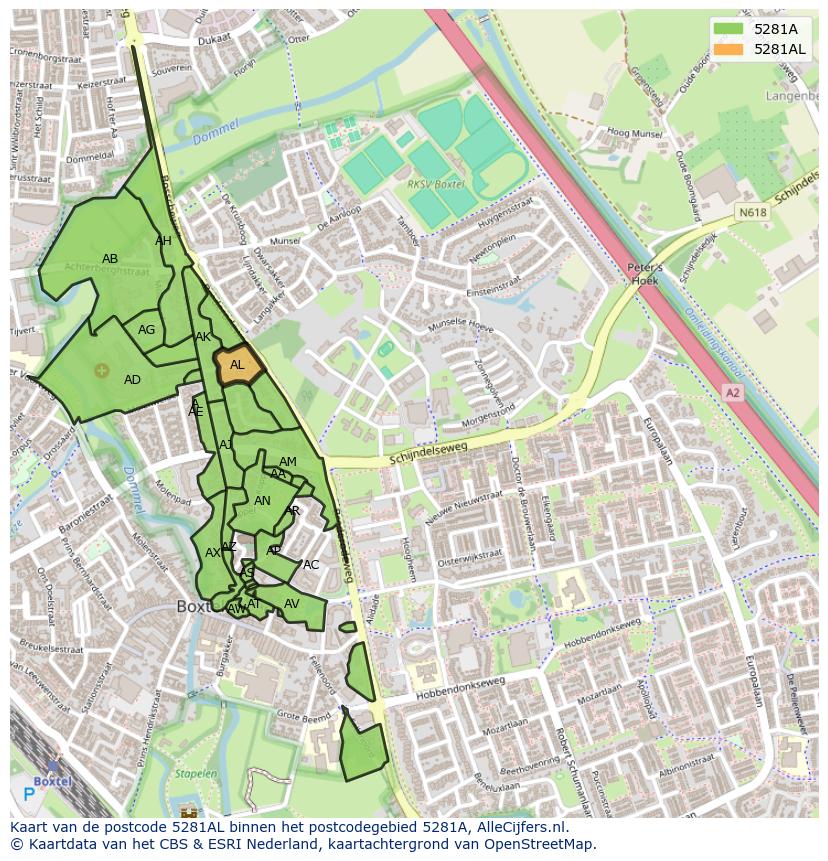 Afbeelding van het postcodegebied 5281 AL op de kaart.