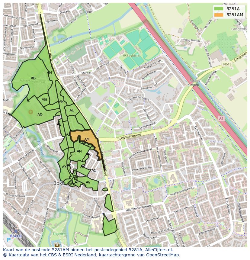 Afbeelding van het postcodegebied 5281 AM op de kaart.