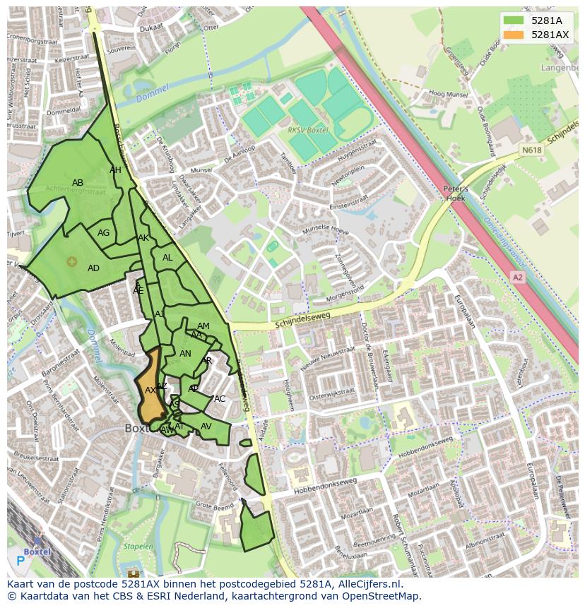 Afbeelding van het postcodegebied 5281 AX op de kaart.