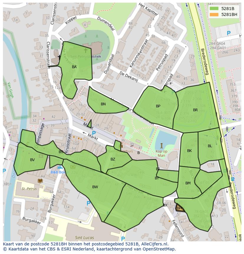 Afbeelding van het postcodegebied 5281 BH op de kaart.