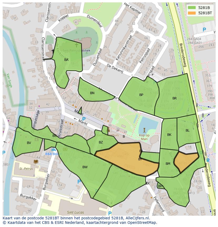 Afbeelding van het postcodegebied 5281 BT op de kaart.