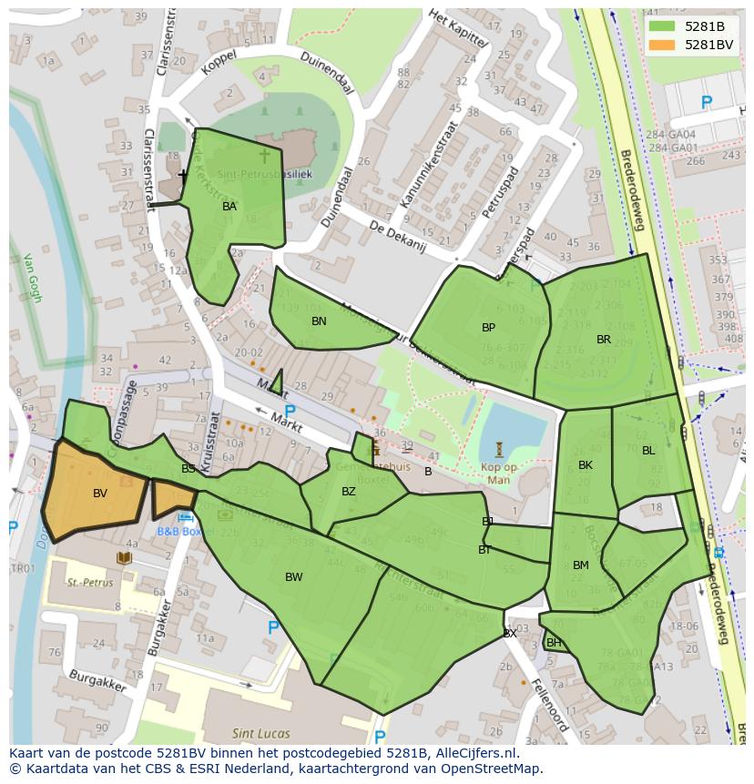 Afbeelding van het postcodegebied 5281 BV op de kaart.