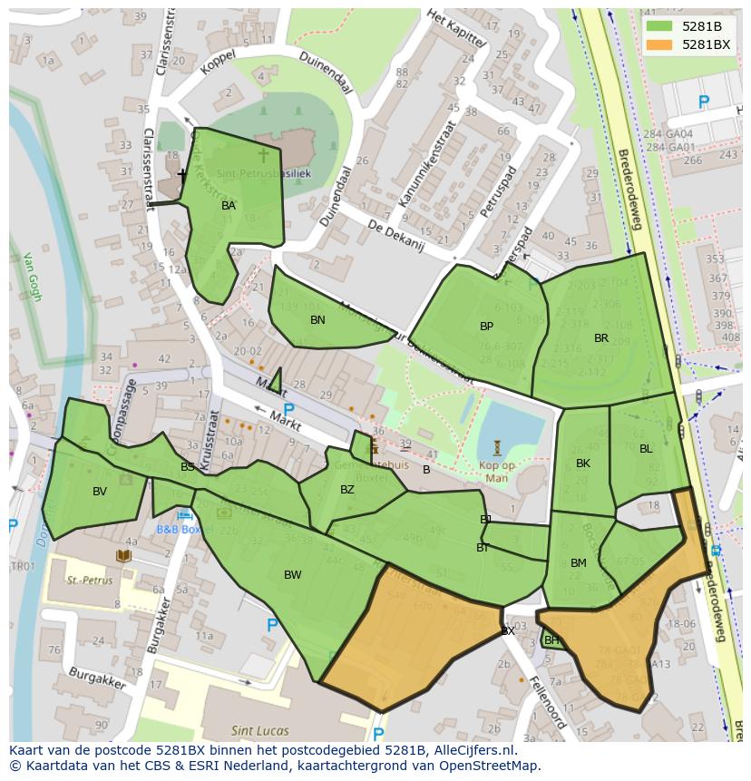 Afbeelding van het postcodegebied 5281 BX op de kaart.