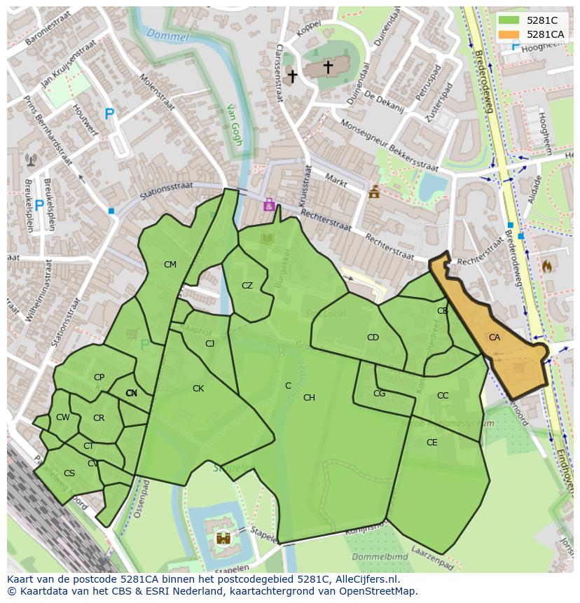 Afbeelding van het postcodegebied 5281 CA op de kaart.