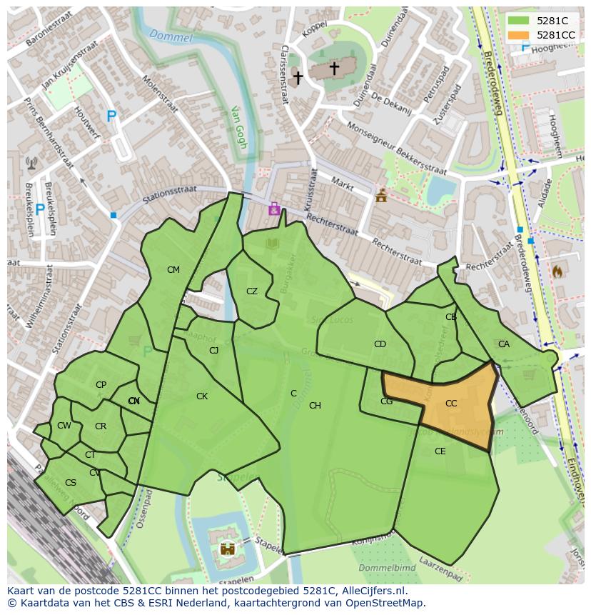Afbeelding van het postcodegebied 5281 CC op de kaart.