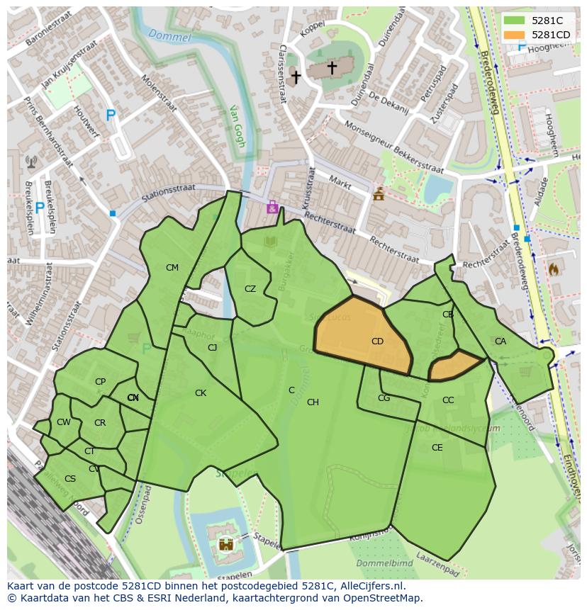 Afbeelding van het postcodegebied 5281 CD op de kaart.