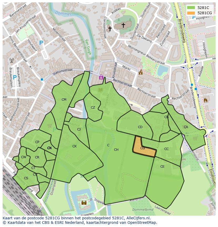 Afbeelding van het postcodegebied 5281 CG op de kaart.