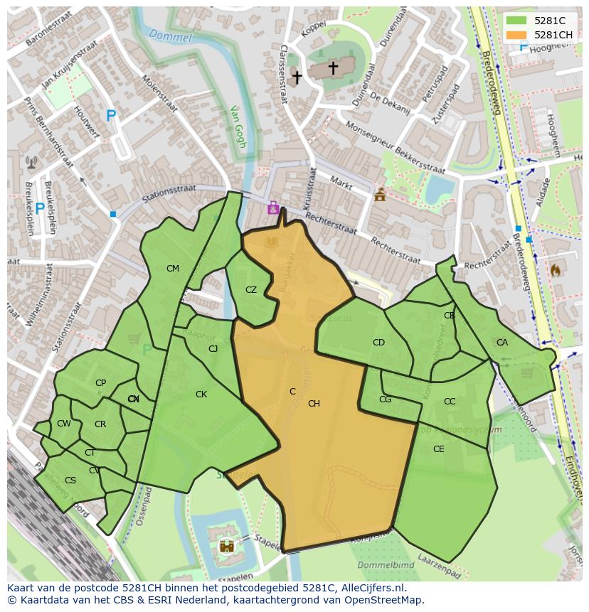 Afbeelding van het postcodegebied 5281 CH op de kaart.
