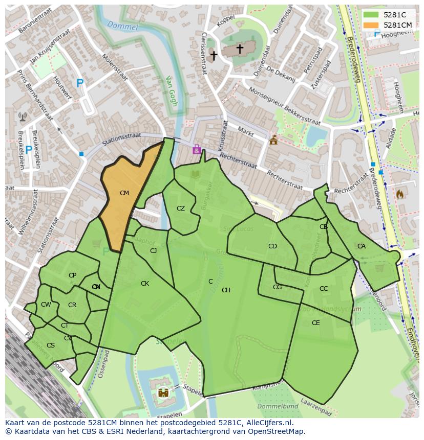 Afbeelding van het postcodegebied 5281 CM op de kaart.