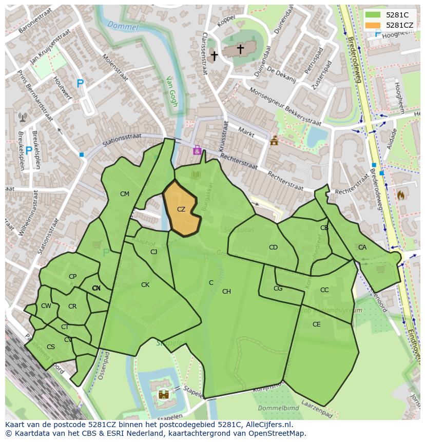 Afbeelding van het postcodegebied 5281 CZ op de kaart.