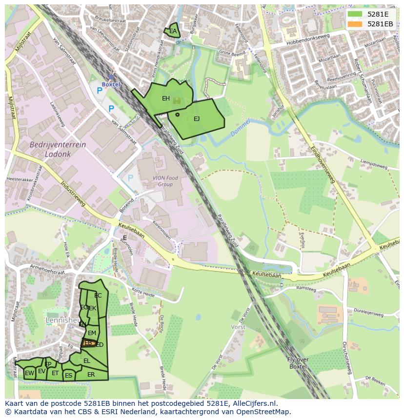 Afbeelding van het postcodegebied 5281 EB op de kaart.