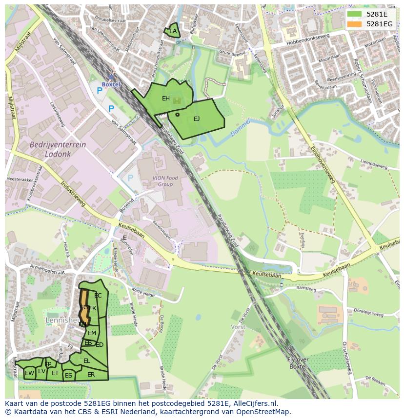 Afbeelding van het postcodegebied 5281 EG op de kaart.