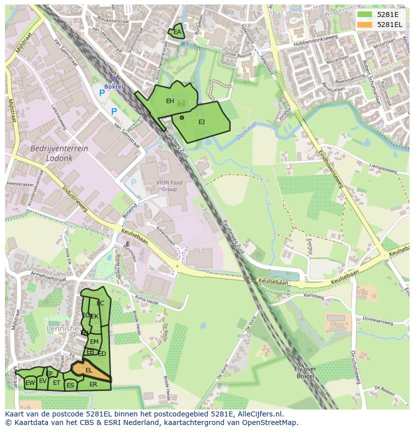 Afbeelding van het postcodegebied 5281 EL op de kaart.