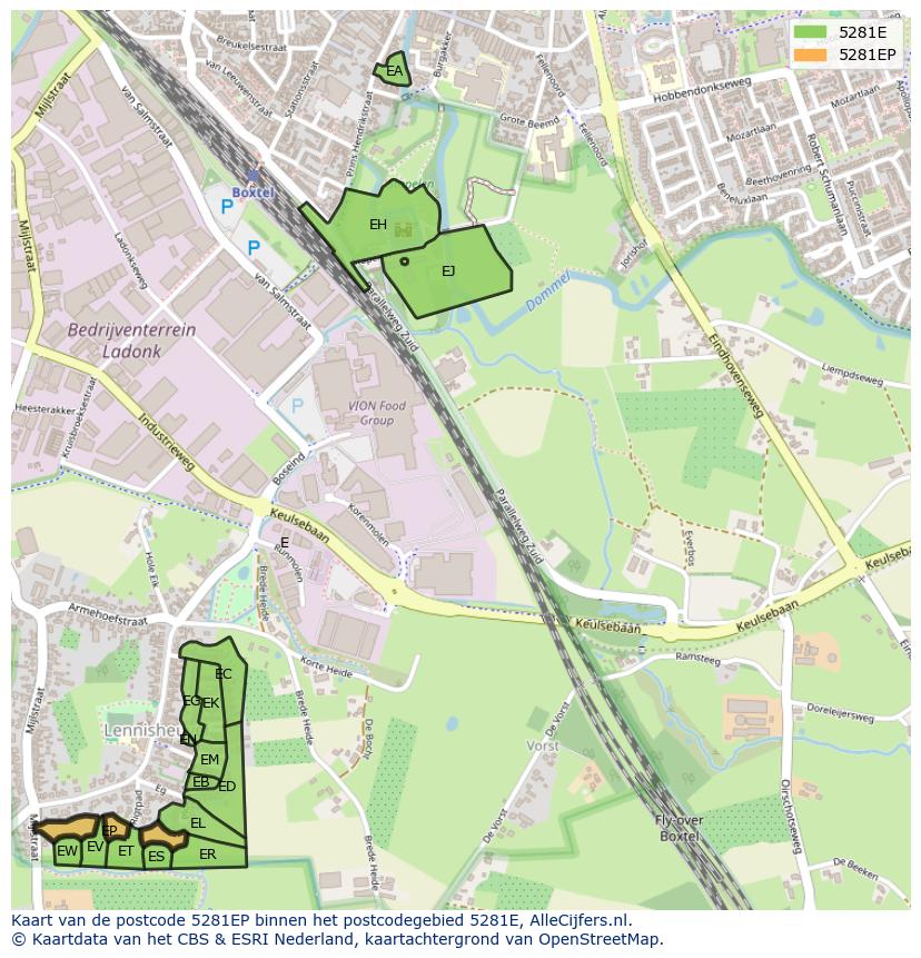 Afbeelding van het postcodegebied 5281 EP op de kaart.