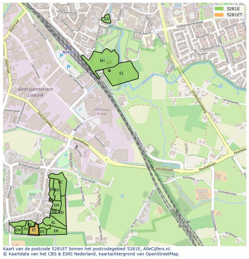 Afbeelding van het postcodegebied 5281 ET op de kaart.