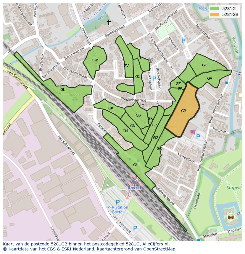 Afbeelding van het postcodegebied 5281 GB op de kaart.