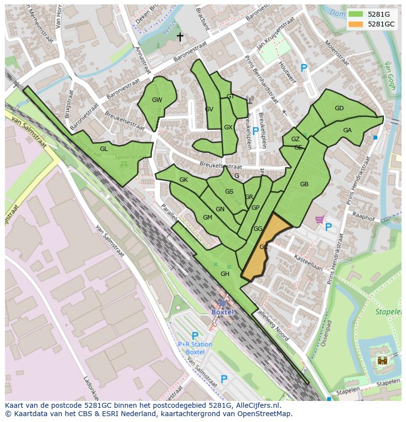 Afbeelding van het postcodegebied 5281 GC op de kaart.