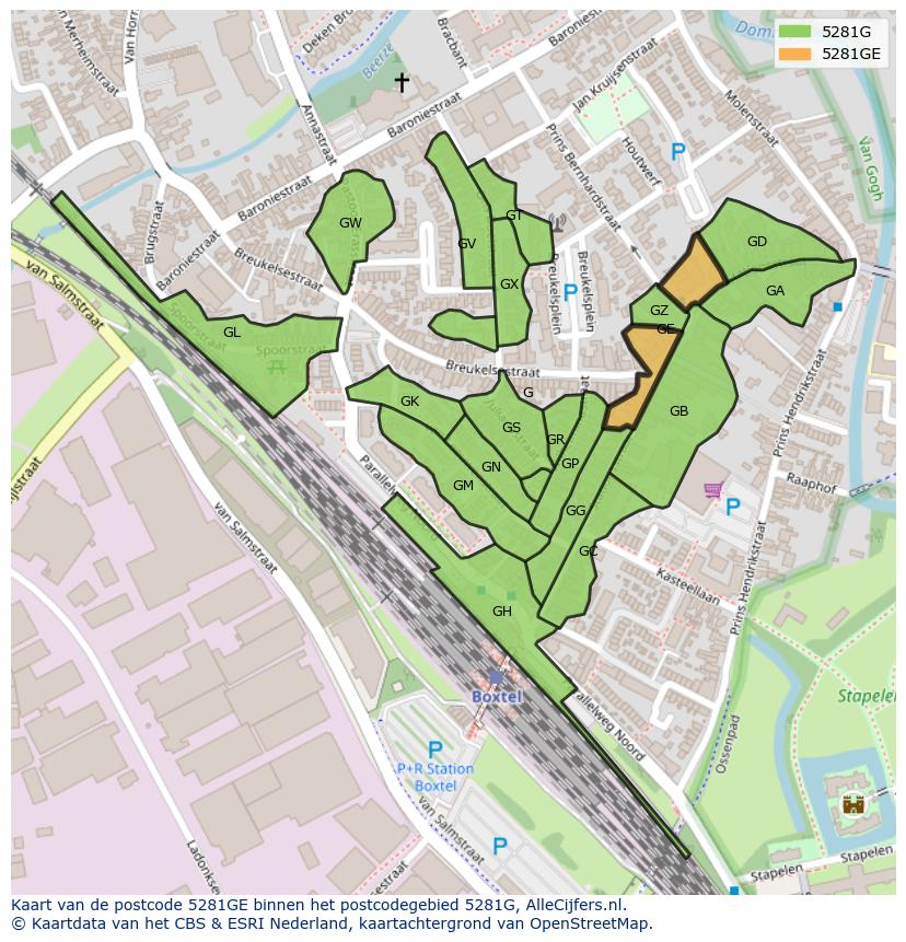 Afbeelding van het postcodegebied 5281 GE op de kaart.