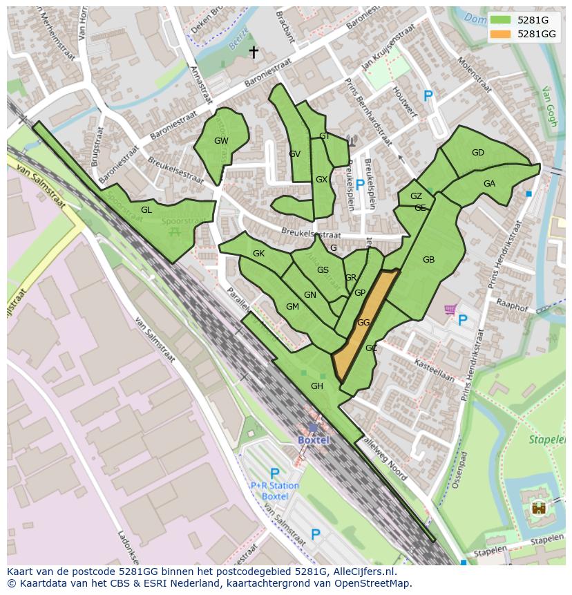 Afbeelding van het postcodegebied 5281 GG op de kaart.