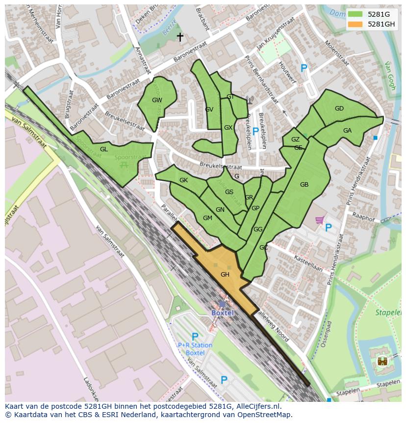 Afbeelding van het postcodegebied 5281 GH op de kaart.