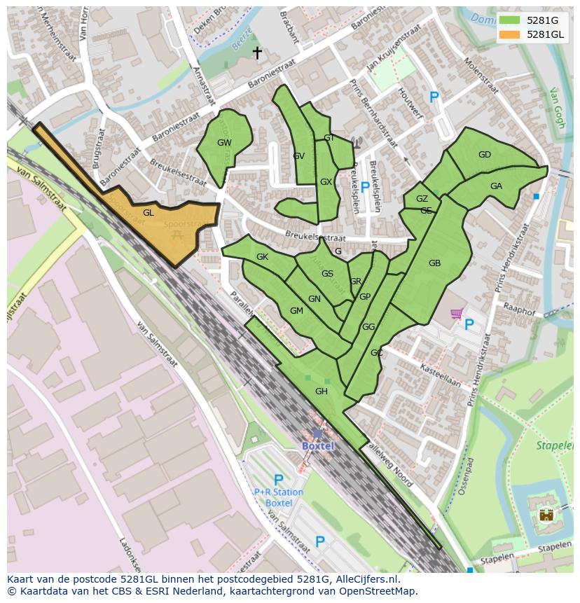 Afbeelding van het postcodegebied 5281 GL op de kaart.
