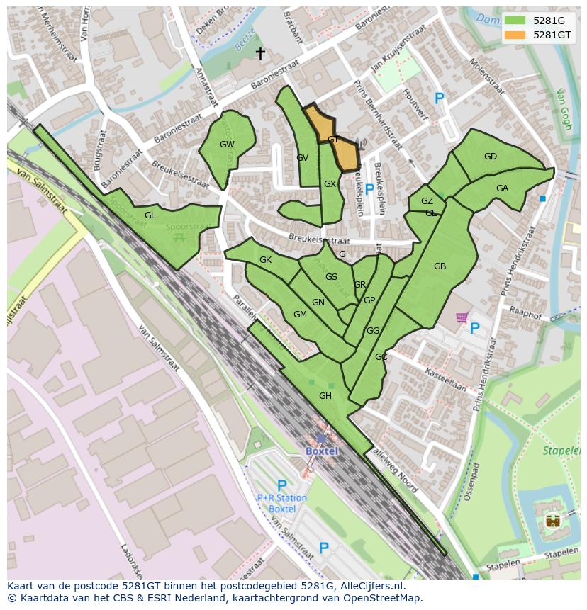 Afbeelding van het postcodegebied 5281 GT op de kaart.